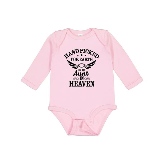Inktastic Handpicked for Earth by My Aunt in Heaven with Angel Wings Boys or Girls Long Sleeve Baby Bodysuit