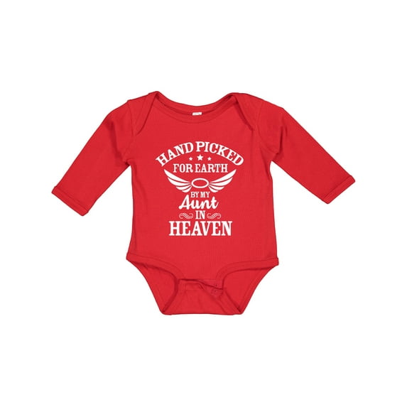 Inktastic Handpicked for Earth by My Aunt in Heaven with Angel Wings Boys or Girls Long Sleeve Baby Bodysuit