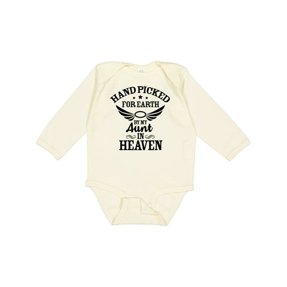 Inktastic Handpicked for Earth by My Aunt in Heaven with Angel Wings Boys or Girls Long Sleeve Baby Bodysuit