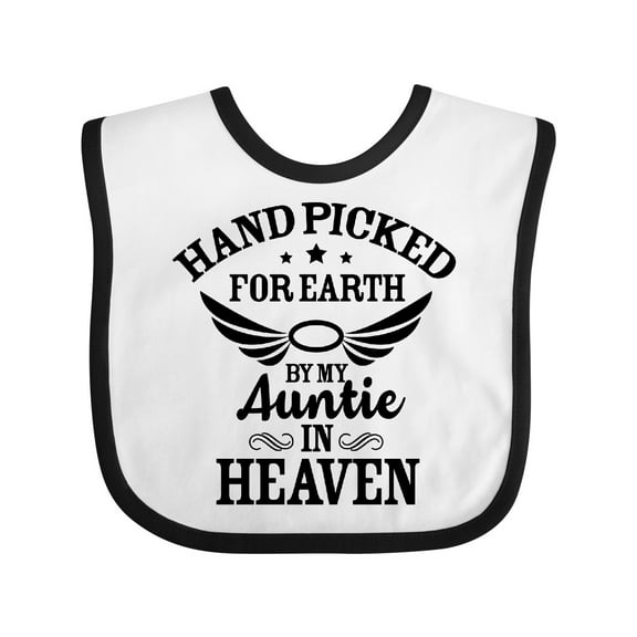 Inktastic Handpicked for Earth by My Auntie in Heaven with Angel Wings Boys or Girls Baby Bib