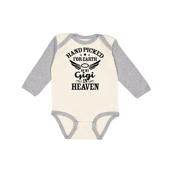 Inktastic Handpicked for Earth by My Gigi in Heaven with Angel Wings Boys or Girls Long Sleeve Baby Bodysuit