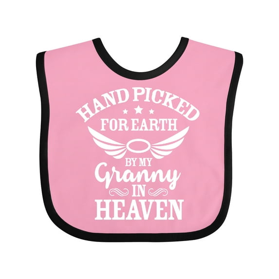 Inktastic Handpicked for Earth by My Granny in Heaven with Angel Wings Boys or Girls Baby Bib