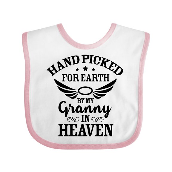 Inktastic Handpicked for Earth by My Granny in Heaven with Angel Wings Boys or Girls Baby Bib