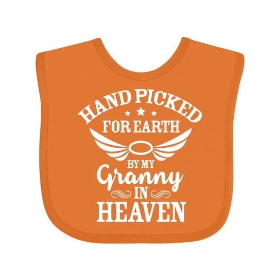 Inktastic Handpicked for Earth by My Granny in Heaven with Angel Wings Boys or Girls Baby Bib