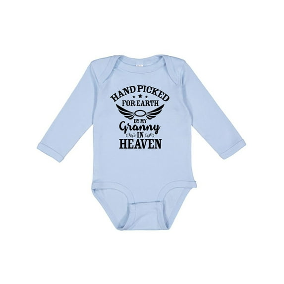 Inktastic Handpicked for Earth by My Granny in Heaven with Angel Wings Boys or Girls Long Sleeve Baby Bodysuit