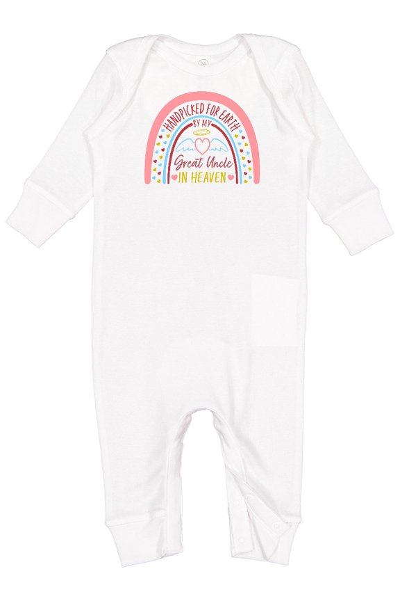 Handpicked for Earth by My Great Uncle in Heaven Rainbow Baby Romper Coveralls