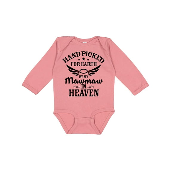 Inktastic Handpicked for Earth by My Mawmaw in Heaven with Angel Wings Boys or Girls Long Sleeve Baby Bodysuit