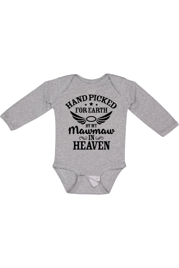 Handpicked for Earth by My Mawmaw in Heaven with Angel Wings Boys or Girls Long Sleeve Baby Bodysuit