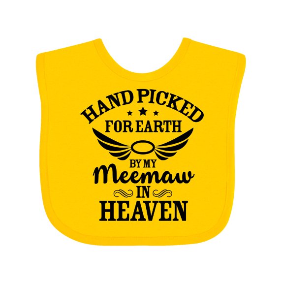Inktastic Handpicked for Earth by My Meemaw in Heaven with Angel Wings Boys or Girls Baby Bib