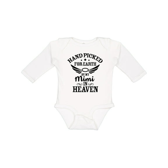 Inktastic Handpicked for Earth by My Mimi in Heaven with Angel Wings Boys or Girls Long Sleeve Baby Bodysuit