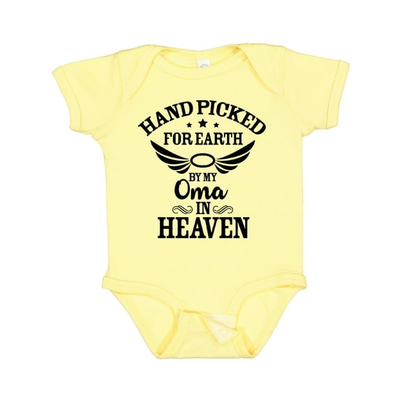 Inktastic Handpicked for Earth by My Oma in Heaven with Angel Wings Boys or Girls Baby Bodysuit