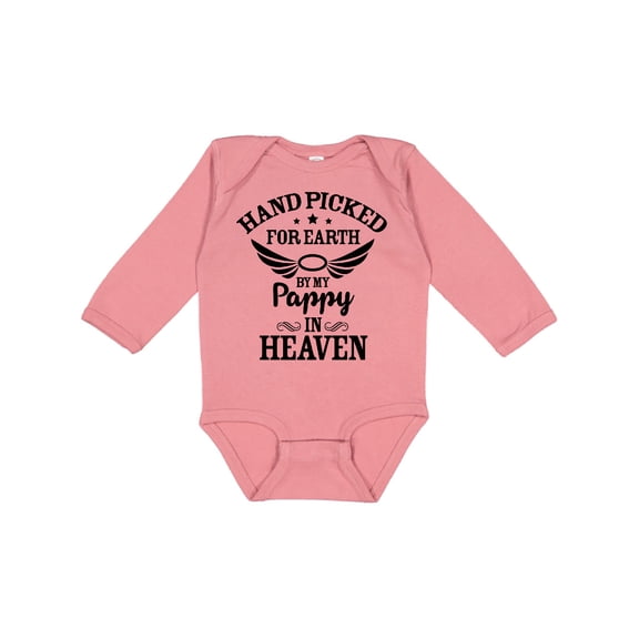 Inktastic Handpicked for Earth by My Pappy in Heaven with Angel Wings Boys or Girls Long Sleeve Baby Bodysuit
