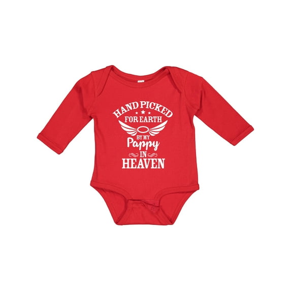 Inktastic Handpicked for Earth by My Pappy in Heaven with Angel Wings Boys or Girls Long Sleeve Baby Bodysuit