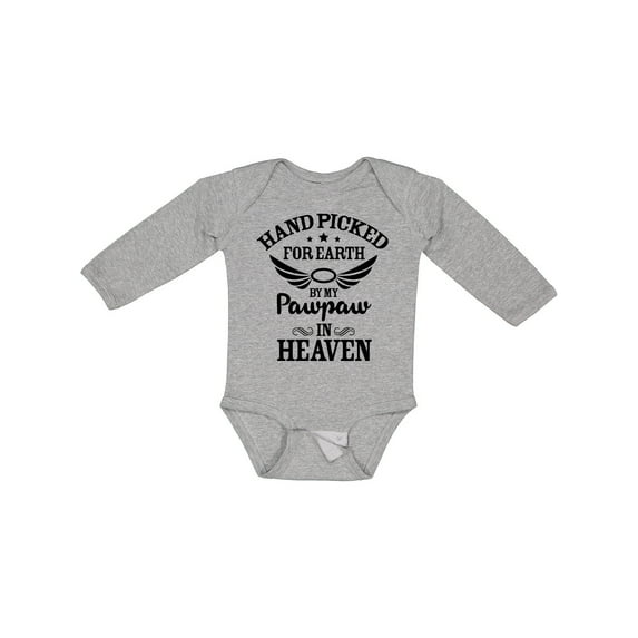 Inktastic Handpicked for Earth by My Pawpaw in Heaven with Angel Wings Boys or Girls Long Sleeve Baby Bodysuit