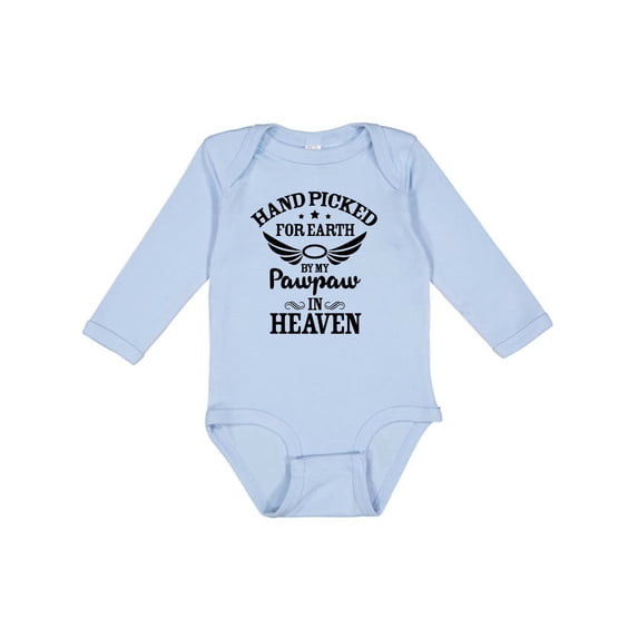 Inktastic Handpicked for Earth by My Pawpaw in Heaven with Angel Wings Boys or Girls Long Sleeve Baby Bodysuit