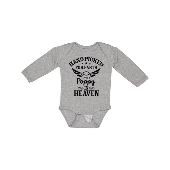 Inktastic Handpicked for Earth by My Poppy in Heaven with Angel Wings` Boys or Girls Long Sleeve Baby Bodysuit
