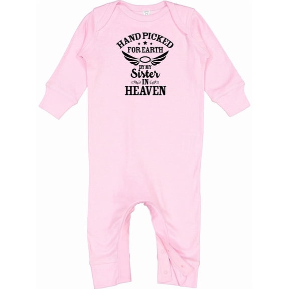 Inktastic Handpicked for Earth by My Sister in Heaven with Angel Wings Baby Romper Coveralls