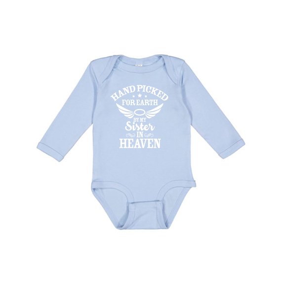 Inktastic Handpicked for Earth by My Sister in Heaven with Angel Wings Boys or Girls Long Sleeve Baby Bodysuit