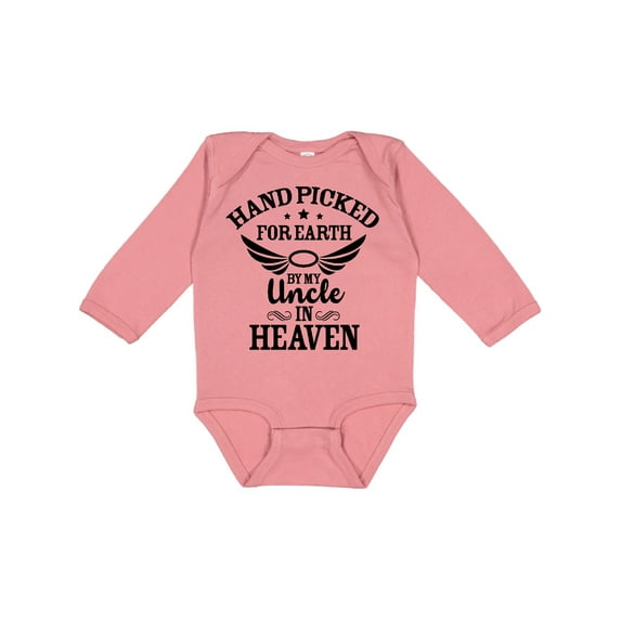 Inktastic Handpicked for Earth by My Uncle in Heaven with Angel Wings Boys or Girls Long Sleeve Baby Bodysuit