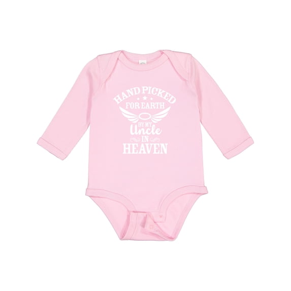 Inktastic Handpicked for Earth by My Uncle in Heaven with Angel Wings Boys or Girls Long Sleeve Baby Bodysuit