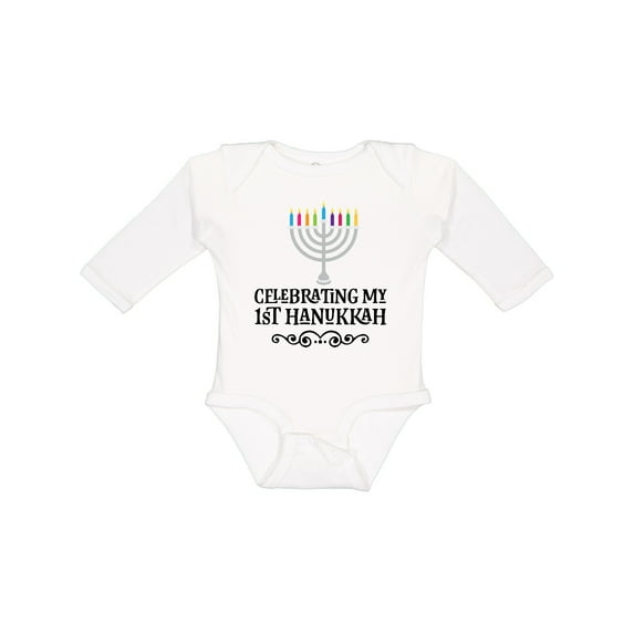 Inktastic Hanukkah Babys 1st Menorah Boys or Girls Long Sleeve Baby Bodysuit