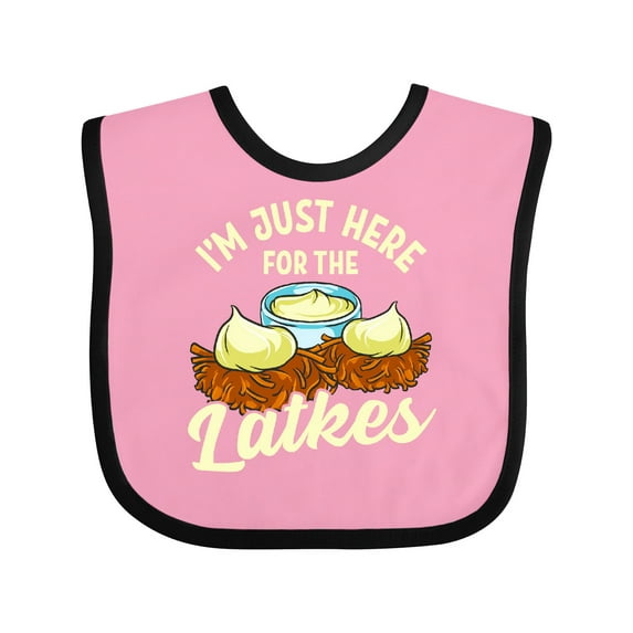 Inktastic Hanukkah Funny Here for Latkes Boys or Girls Baby Bib
