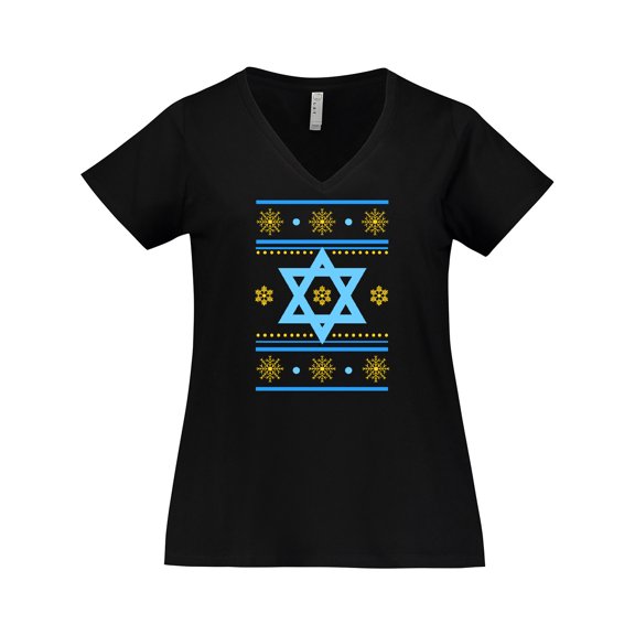 Inktastic Hanukkah Ugly Sweater Women's Plus Size V-Neck T-Shirt