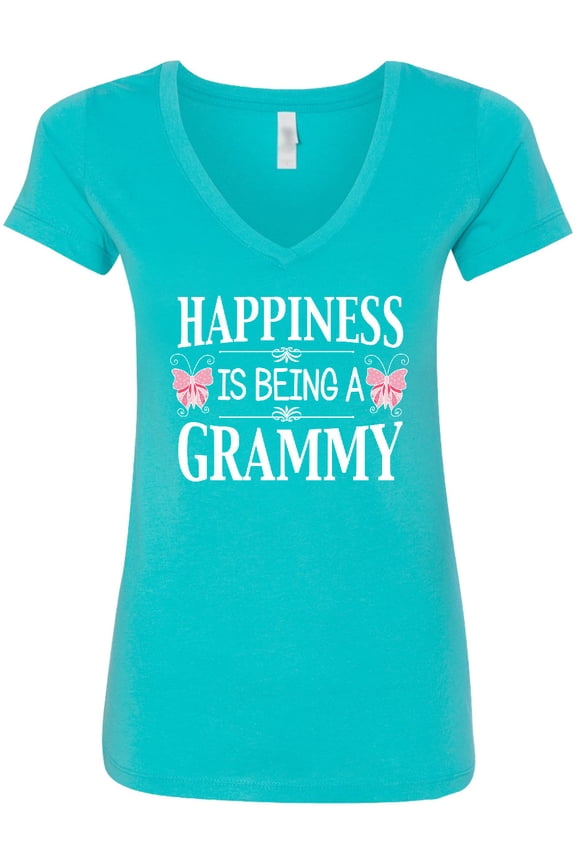 Happiness is Being a Grammy with Butterflies Women's V-Neck T-Shirt