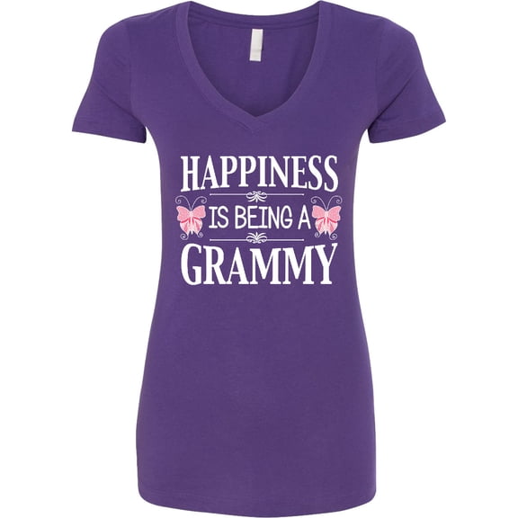Inktastic Happiness is Being a Grammy with Butterflies Women's V-Neck T-Shirt