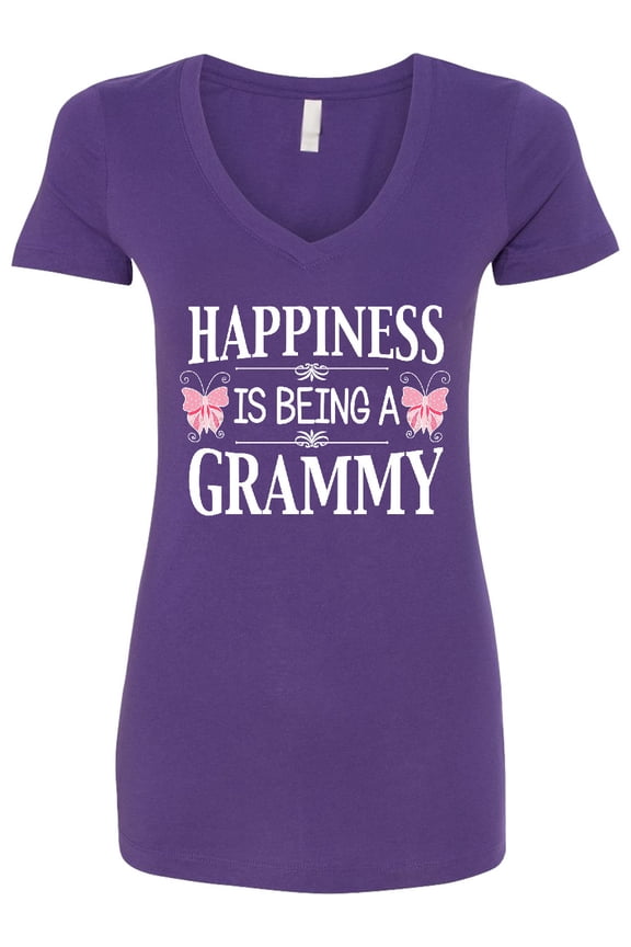 Happiness is Being a Grammy with Butterflies Women's V-Neck T-Shirt