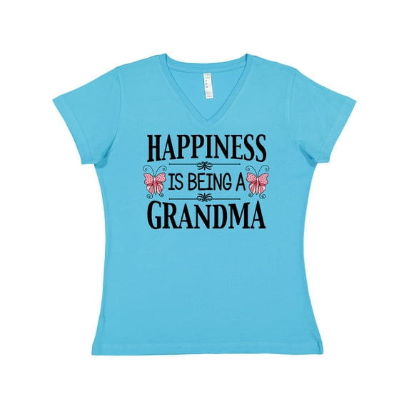 Inktastic Happiness is Being a Grandma with Butterflies Women's V-Neck T-Shirt