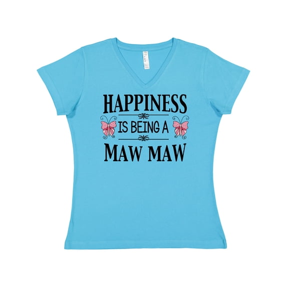 Inktastic Happiness is Being a Maw Maw with Butterflies Women's V-Neck T-Shirt