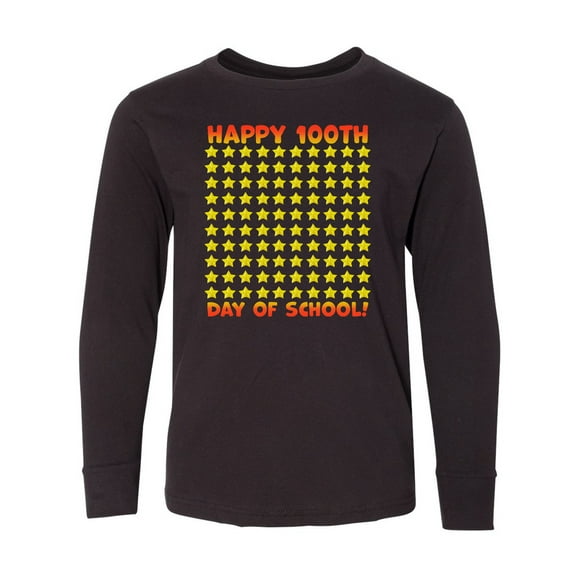 Inktastic Happy 100th Day of School One Hundred Stars Long Sleeve Youth T-Shirt
