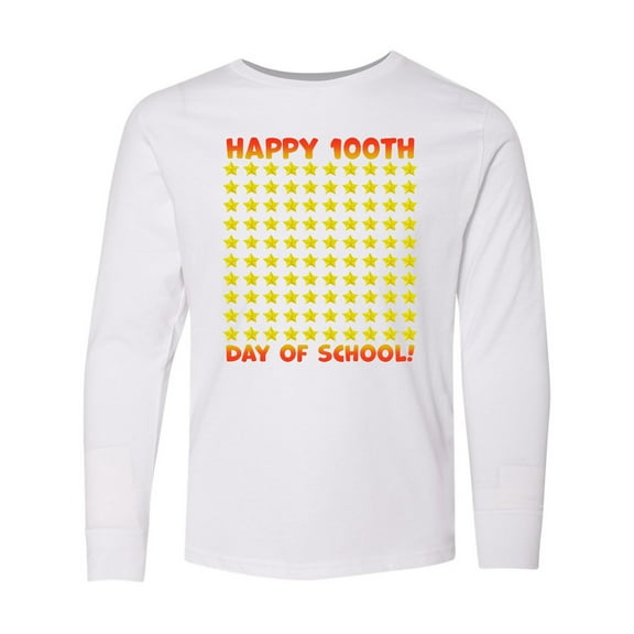 Inktastic Happy 100th Day of School One Hundred Stars Long Sleeve Youth T-Shirt