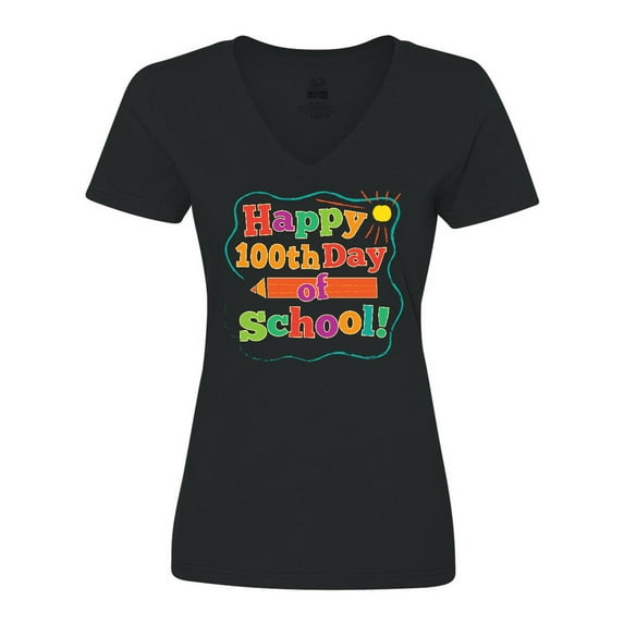 Inktastic Happy 100th Day of School Women's V-Neck T-Shirt