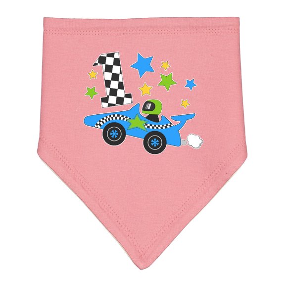 Inktastic Happy 1st Birthday Blue Racing Car Baby Bandana Bib