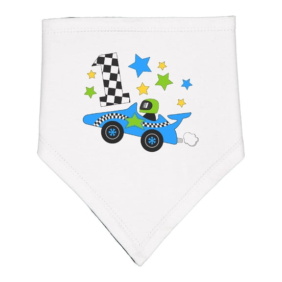 Inktastic Happy 1st Birthday Blue Racing Car Baby Bandana Bib