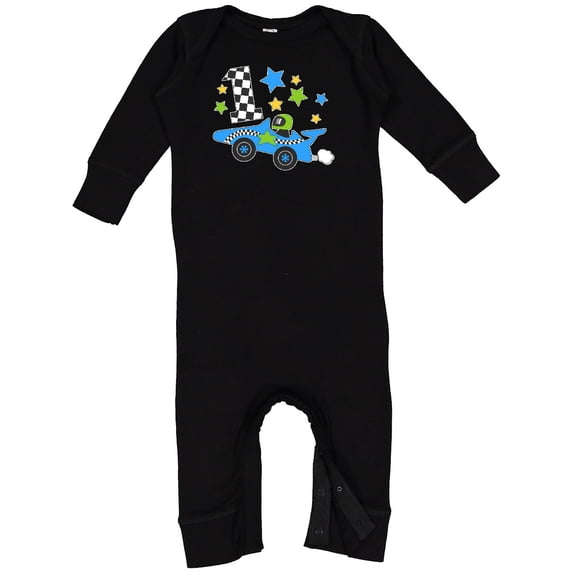 Inktastic Happy 1st Birthday Blue Racing Car Baby Romper Coveralls