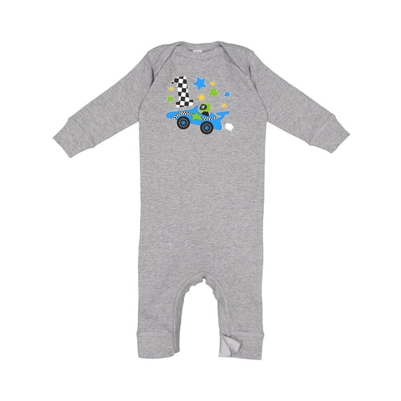 Inktastic Happy 1st Birthday Blue Racing Car Baby Romper Coveralls