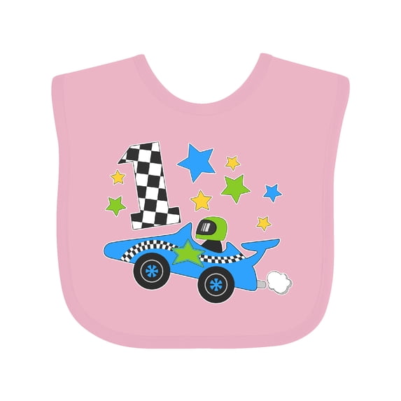 Inktastic Happy 1st Birthday Blue Racing Car Boys or Girls Baby Bib