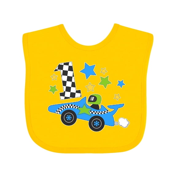 Inktastic Happy 1st Birthday Blue Racing Car Boys or Girls Baby Bib