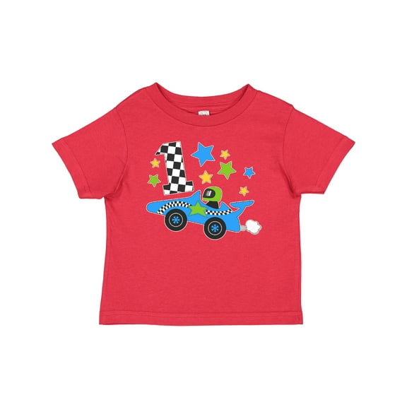 Inktastic Happy 1st Birthday Blue Racing Car Boys or Girls Baby T-Shirt
