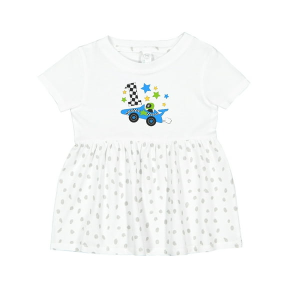 Inktastic Happy 1st Birthday Blue Racing Car Girls Baby Dress