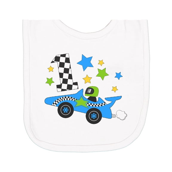 Inktastic Happy 1st Birthday Blue Racing Car Newborn Bib