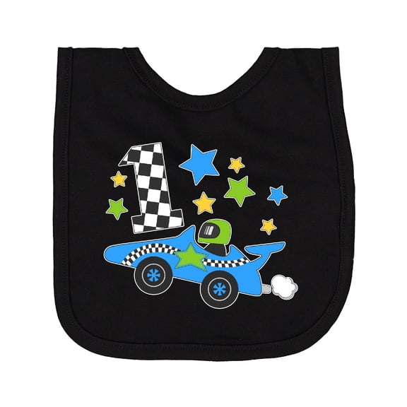 Inktastic Happy 1st Birthday Blue Racing Car Newborn Bib