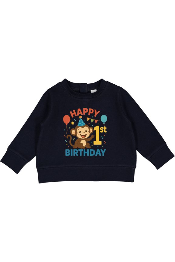 Happy 1st Birthday Monkey Party Theme Baby Sweatshirt
