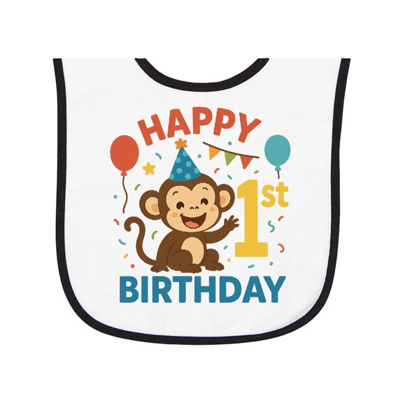 Inktastic Happy 1st Birthday Monkey Party Theme Baby Terry Cloth Bib