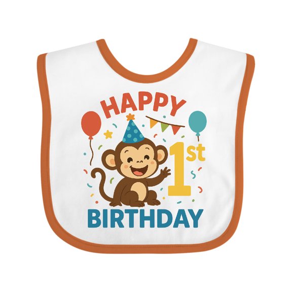 Inktastic Happy 1st Birthday Monkey Party Theme Boys or Girls Baby Bib