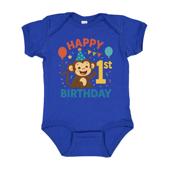 Inktastic Happy 1st Birthday Monkey Party Theme Boys or Girls Baby Bodysuit