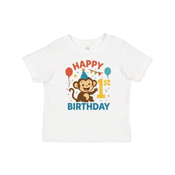 Inktastic Happy 1st Birthday Monkey Party Theme Boys or Girls Baby T-Shirt